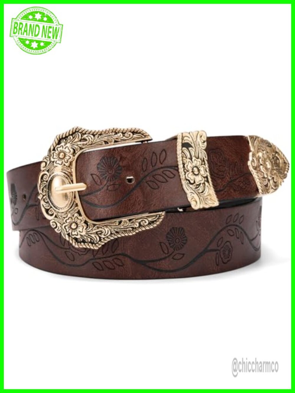 Western Cowgirl Belt Women Adjustable Floral Buckle Country Waist Belt